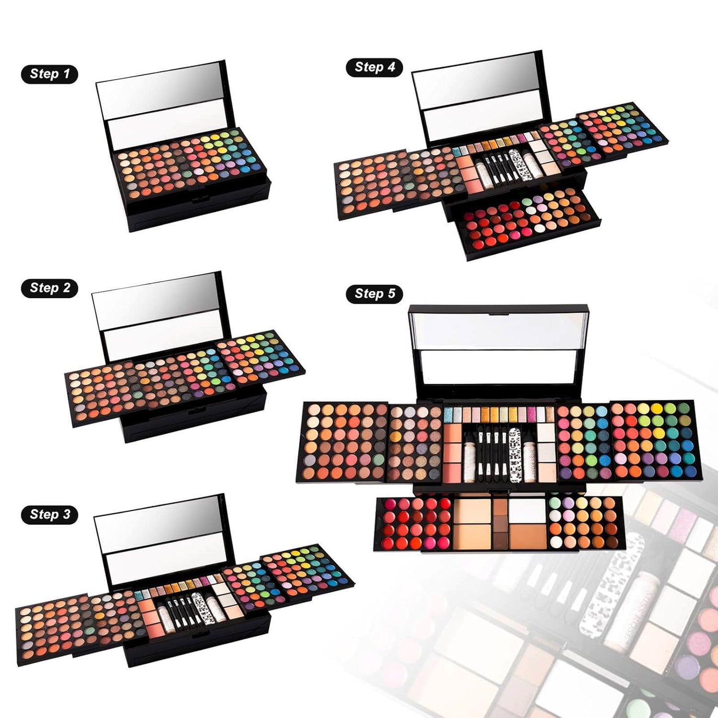 MISS ROSE M 187 Colors Professional Makeup Palette - All-in-One Kit With Eye Shadows, Lipsticks, Mascara, Foundations, Blushes, Brow Pencils, Nail File - Makeup Gift Set for Women and Girls
