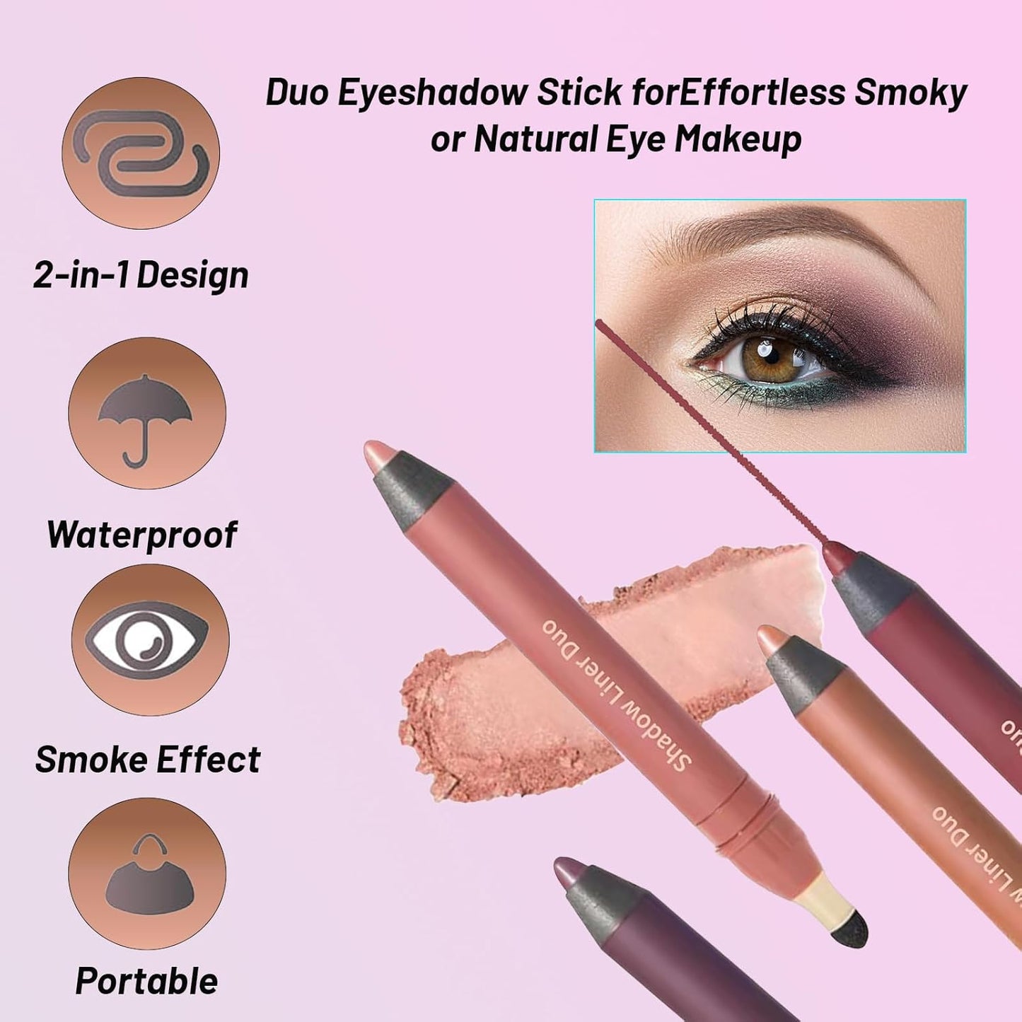 Rocino Freshlus Shadow Liner Duo, Mitlume Perfect Color Duo-Shadow Liner 2-in-1 Eyeliner & Eyeshadow, Plum Eyeshadow Stick, Waterproof and Smudge-Proof, Easily Create a Smoky Effect (SMOLDER+TEMPT)