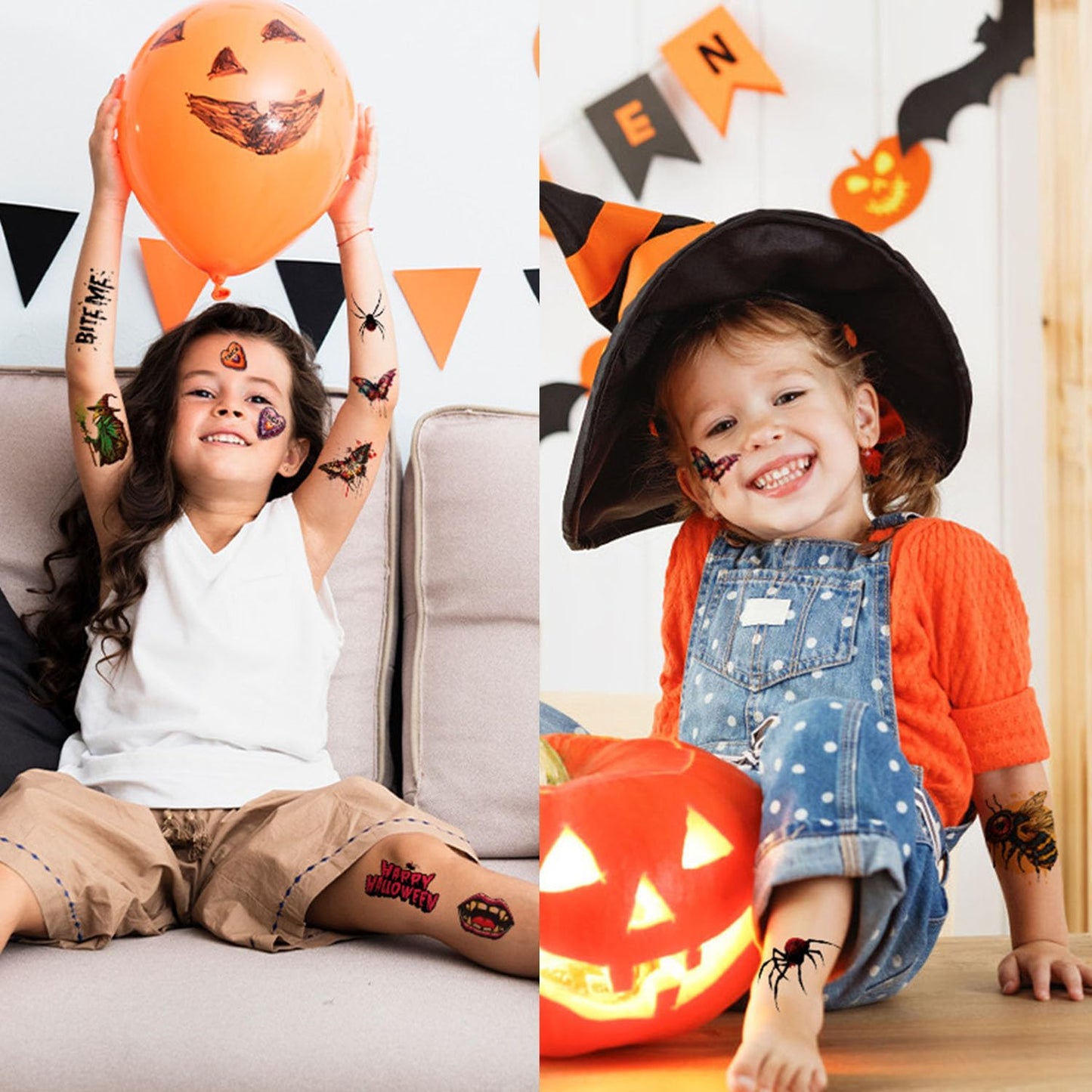 Halloween Temporary Tattoos, 36 Sheets Large Realistic Tattoos for Kids & Adults, Party Decoration Tattoos