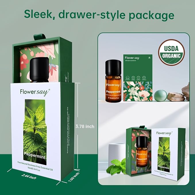 100% Pure Peppermint Essential Oil – Cooling Mint Aroma for Diffuser, Hair & Skin,Natural Mint Oil for Face, Body & Self-Care,0.34 Fl Oz for Aromatherapy & DIY Candles,USDA Certified Organic