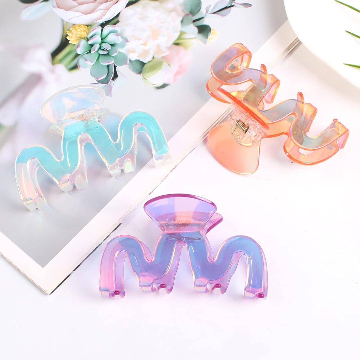 Hair Claw Clips - 3.35 in Hair Clip for Women Thick Hair -Accessories for Women and Girls - 3Pcs Nonslip Claw Clip for Women (Multi-colored6)