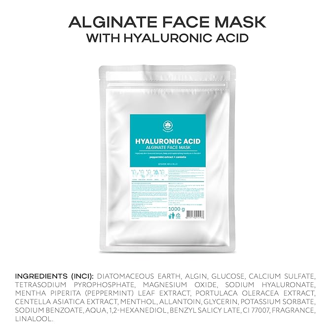 Name Skin Care Alginate Powder Face Mask with Hyaluronic Acid - 2.2lb, 40 Applications - Peel Off Korean Beauty Natural Fascial Skincare - Hydrating Moisturizing Exfoliating Brightening Peeling Kit