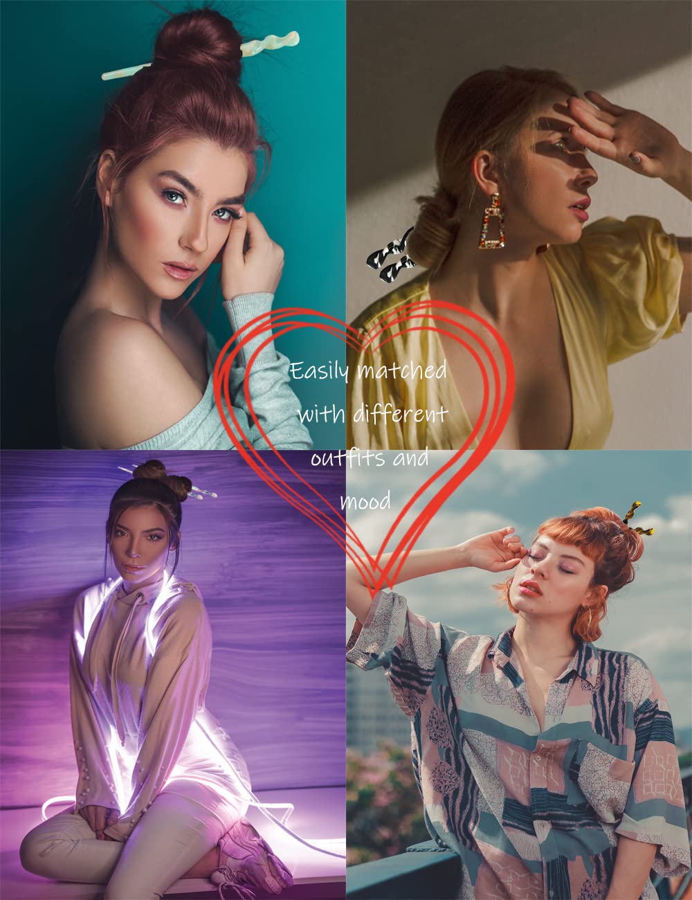 Acetate Tortoise Shell Hair Sticks - Leopard Print Hair Pins, 12 Pieces for Long Hair - Chinese Hair Styling Accessories for Women & Girls