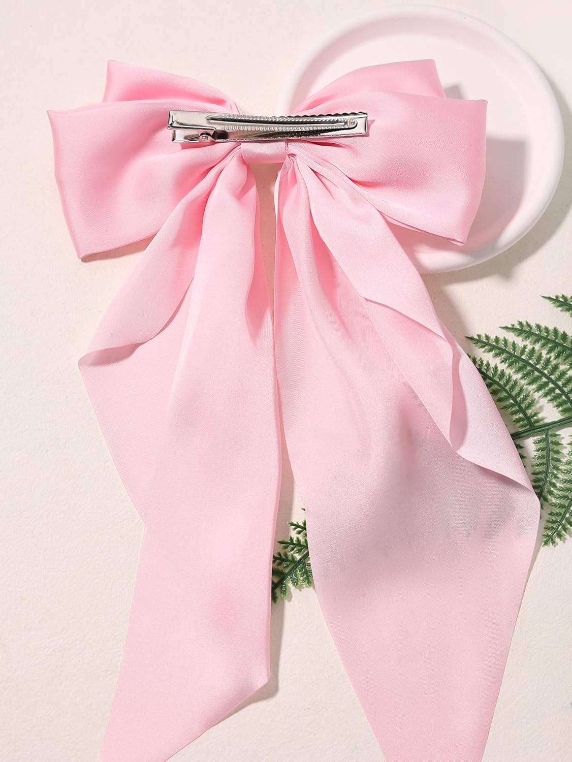 Furling Pompoms Hair Bows Clips for Women Large Bow Clips for Girls Satin Long Tails with Alligator Clips Big Hair Bow Hair Accessories (Pink Blue)