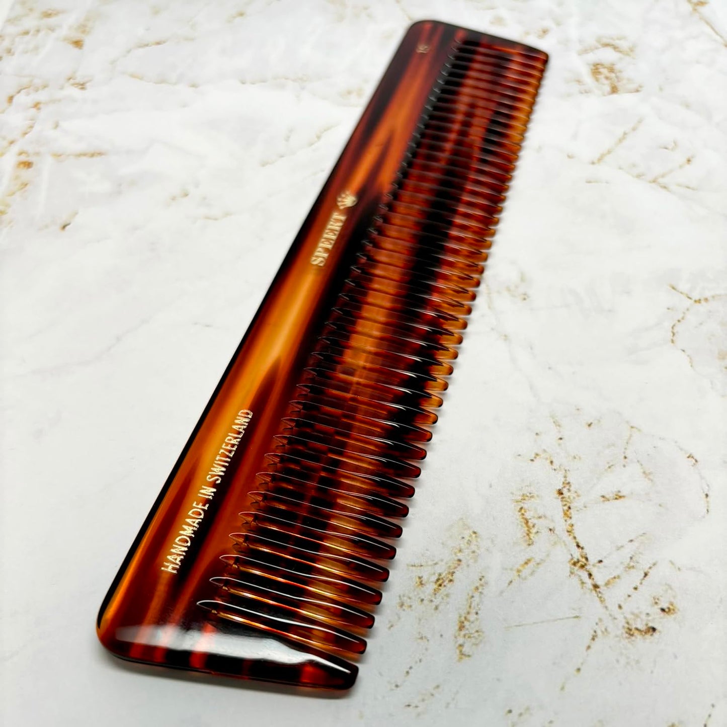 Hand-made European Swiss Tortoise comb #15 7 3/8"x 1 9/16"Inch Havana Brown Gold