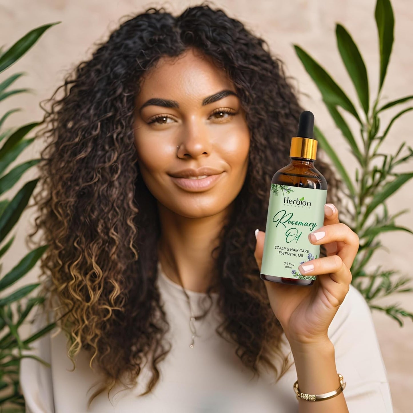 HERBION Naturals Rosemary Hair Oil, 3.4 fl Oz: Ultimate Hair Growth Oil, Infused with Essential Oils for Scalp and Hair Care, Hair Growth Serum with Lavender & Tea Tree, Glass Bottle