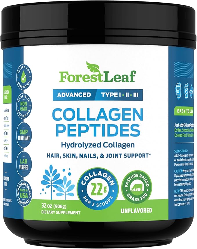 Collagen Peptides Powder Unflavored - Hydrolyzed Collagen Protein Powder Type 1, 2 & 3 - Grass Fed Keto Collagen Powder for Women & Men - Vital Hair, Skin, Nails, Joints, Recovery, 11g Per Serving