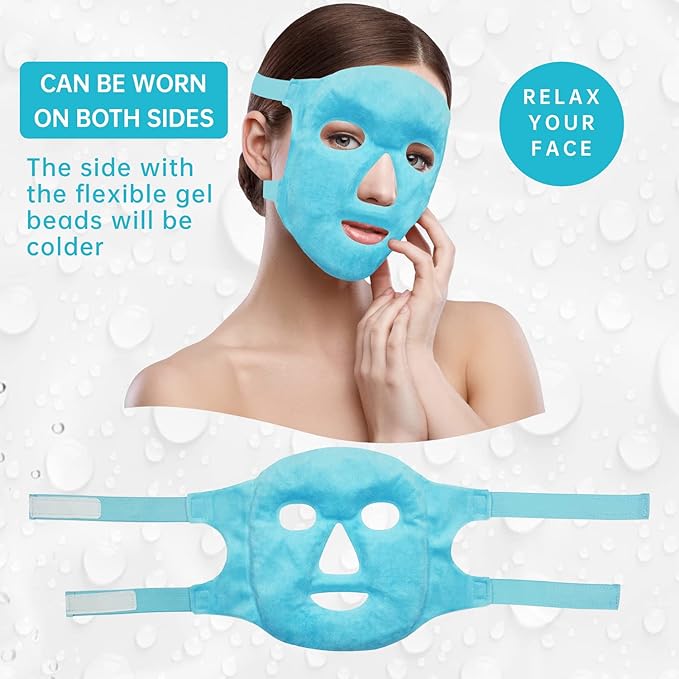 ZNÖCUETÖD Bundle of Cooling Face Mask Ice Face Mask for Puffy Face and Microwaveable Heat Eye Mask for Dry Eyes, Puffy Eyes with Lavender & Flaxseed