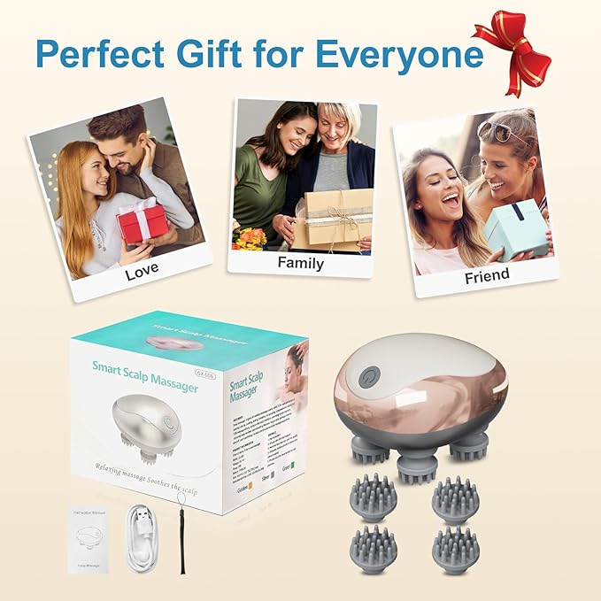 Electric Cordless Hair Scalp Massager with Kneading with 4 Heads 96 Nodes, Handheld Portable Head Massager for Hair Growth, Deep Relaxation & Clean,Ideal Gifts for Women & Men