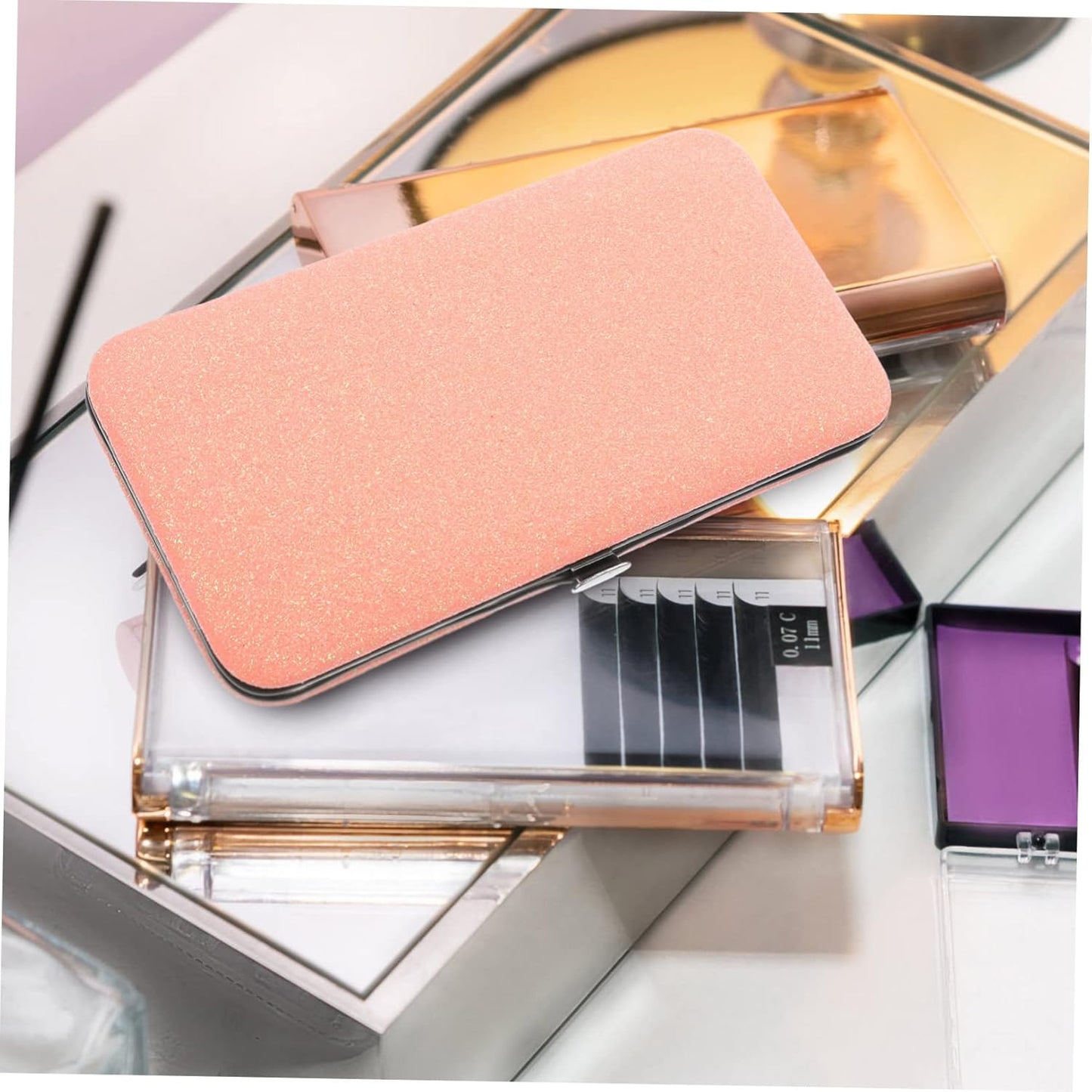 Eyelash Tweezers Organizer Case Makeup Tweezers Storage Box for Eyelash Extensions Scissors and Lash Tools Portable Pu Travel Container for Women and Girls