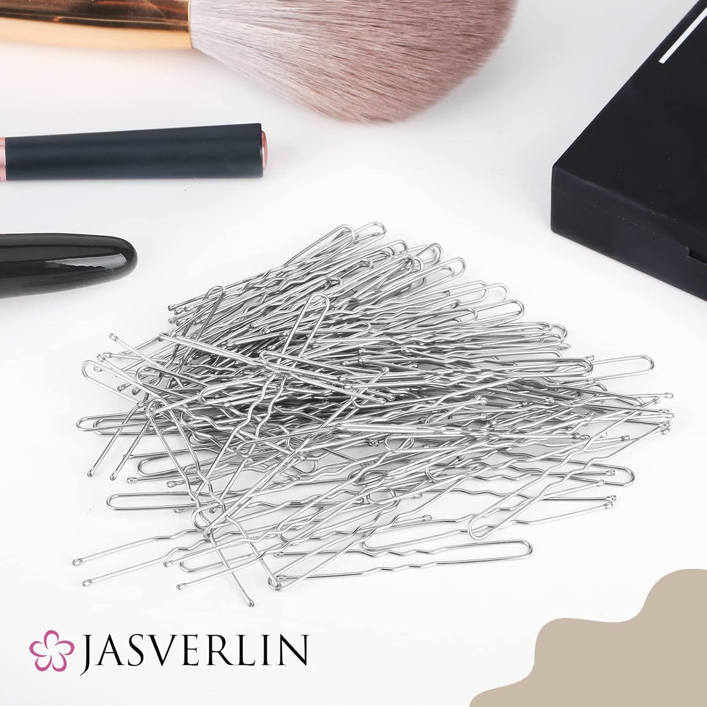 U Shaped Hair Pins Silver, Bun Bobby Hairpin for Women Long Large White Ballet Dance Wedding Box Container 2.4in 100 pcs