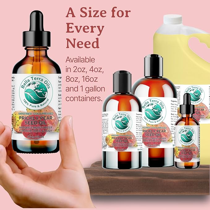 Bella Terra Oils - Prickly Pear Seed Oil 8 oz - Dive into the Richness of Cactus Oil, Bursting with Antioxidants & Minerals, Elevate Your Skin’s Vitality
