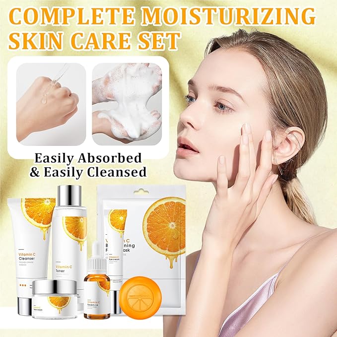 9 Pcs Skin Care Set with Facial Cleanser,Toner,Face Serum,Face Cream,Eye Cream,Solid Body Soap,Hydrating Face Sheet Masks Skin Care Kit for Women and Men