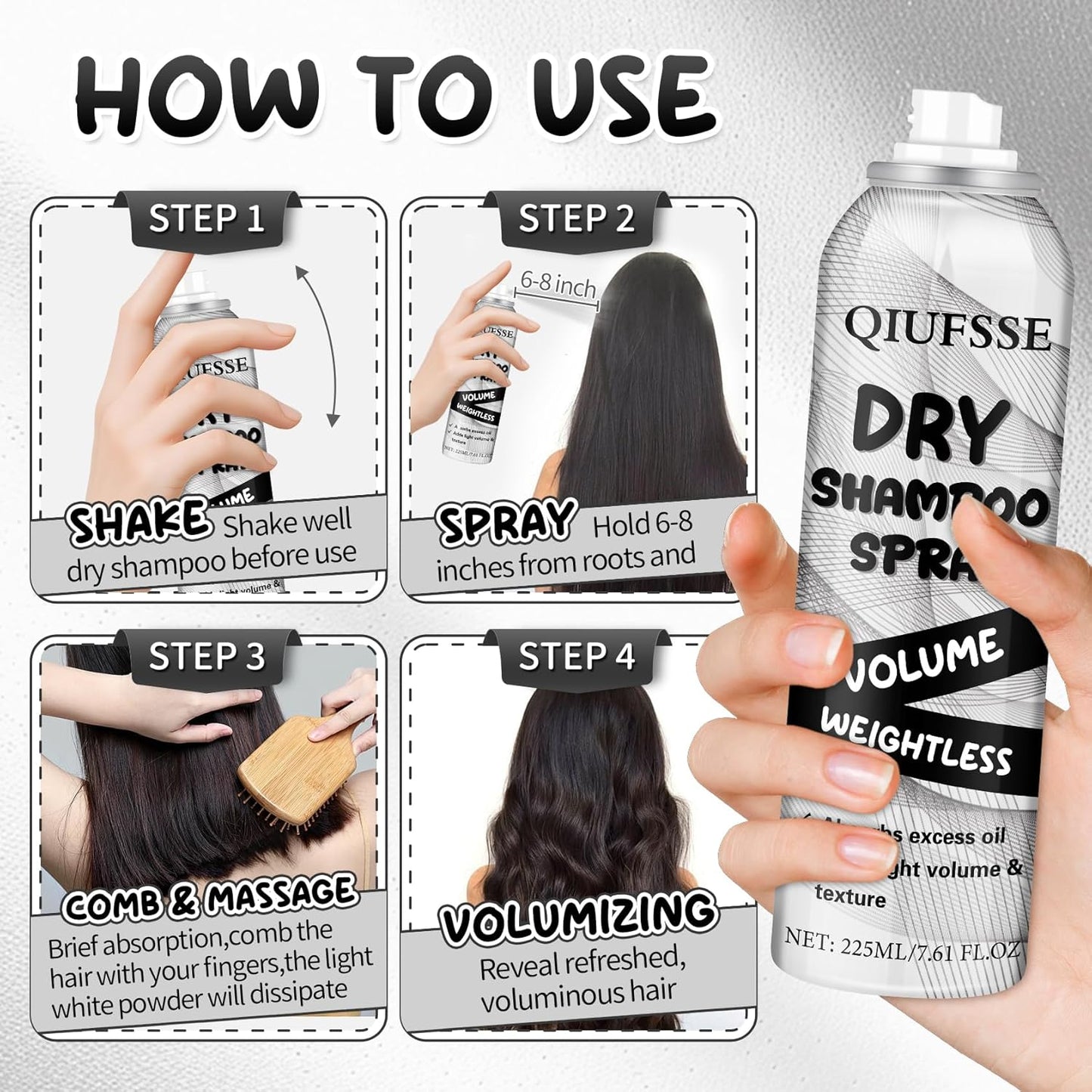 Dry Shampoo Spray,Volumizing Dry Shampoo for Women & Men,Absorbs Excess Oil,Instant Refresh Hair,Contains Rice Starch,Replenishes Hair Keratin,Nourishes Hair Roots,7.61 oz