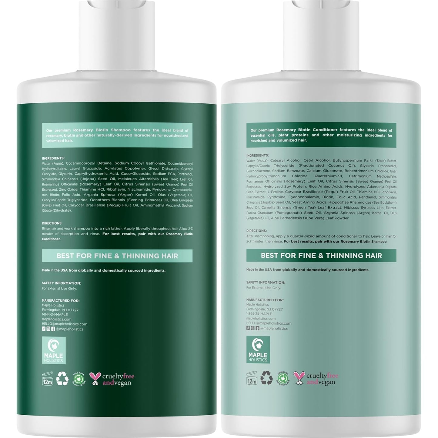 Biotin Rosemary Shampoo and Conditioner Set - Vegan Biotin Shampoo and Conditioner Set Volumizing Complex with Rosemary Essential Oil for Fine Weak & Dull Hair - Sulfate & Paraben Free (16 Fl Oz)