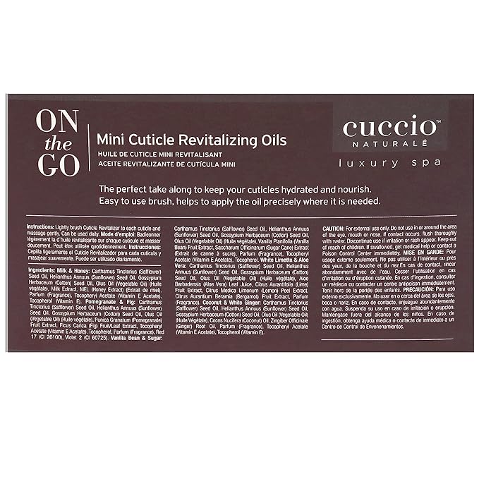 Cuccio Naturale Mini Cuticle Revitalizing Oils - Hydrating Repair for Dry Skin & Nails - Paraben & Cruelty-Free, Spa Fragrances - 4 pc