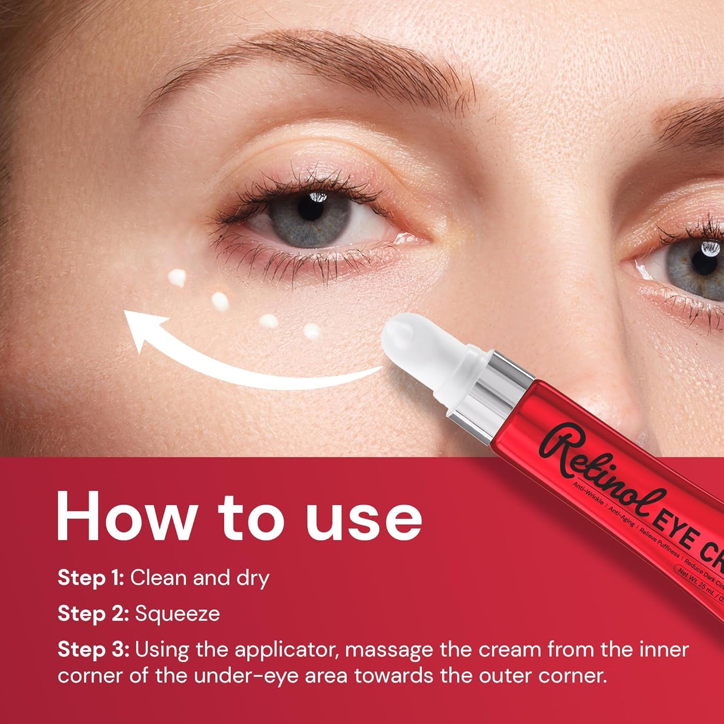 Retinol Anti Aging Eye Cream: Rapid Wrinkle Repair & Instant Under Eye Treatment - Reduce Dark Circles, Eye Bags, Puffiness for Women, Day & Night, 0.85 fl.oz