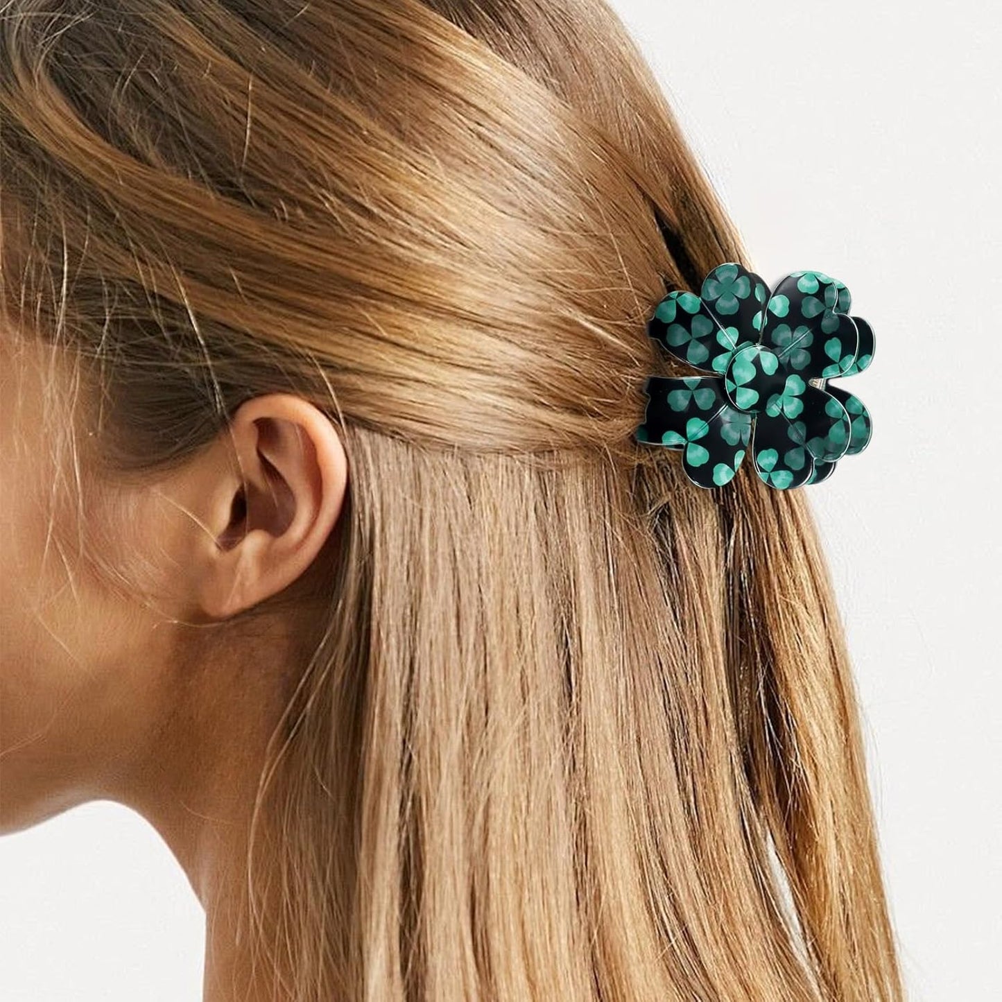 2 Pcs St. Patrick's Day Hair Clips, Green Shamrock Hair Claw Clips, Lucky Clover Hair Barrettes for Women, Green Strong Claw Clips for Thick/Fine/Thin Hair, Cute Hair Accessories for St. Patrick's Day