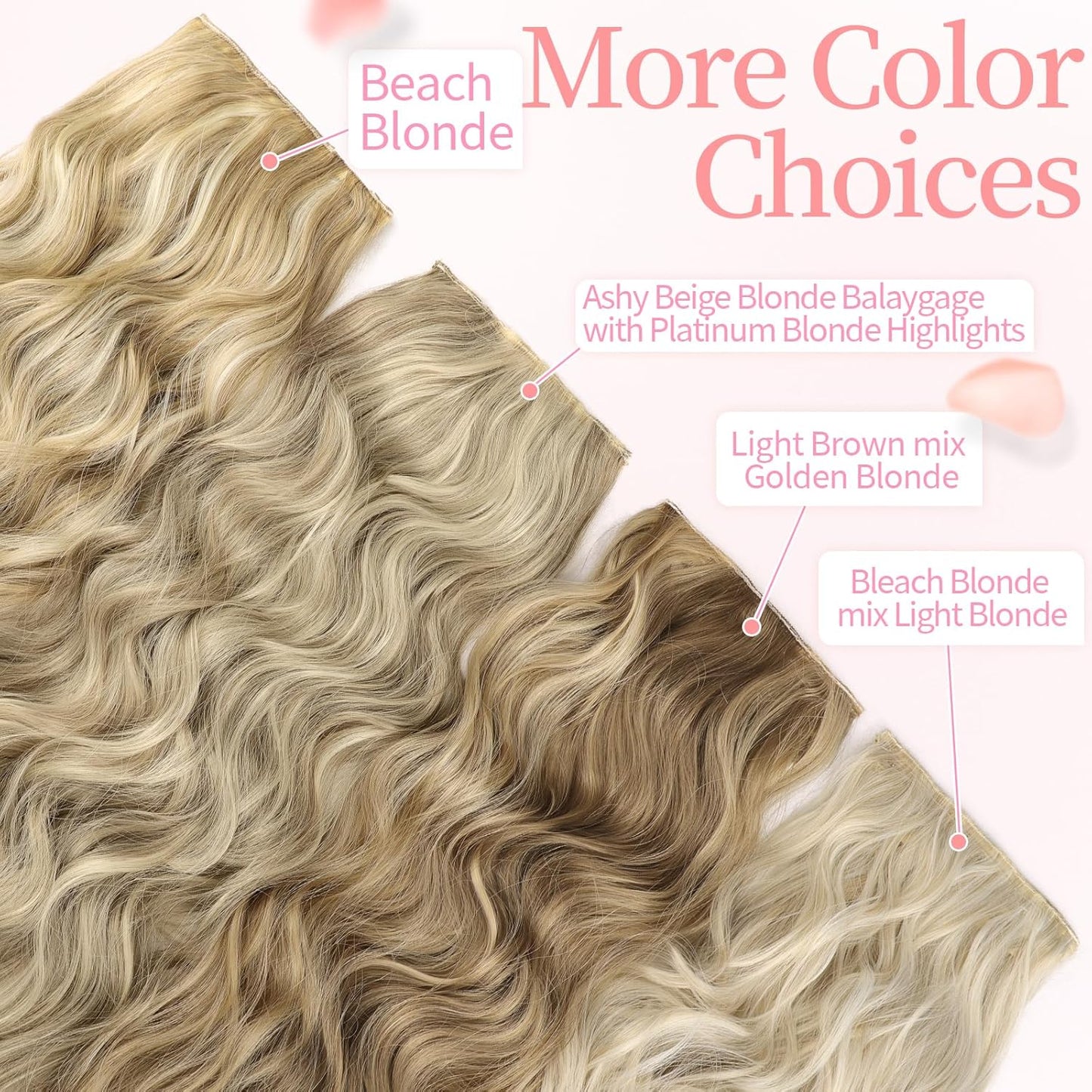 KooKaStyle Clip in Synthetic Highlight Hair Extensions Long Wavy 4PCS Thick Hairpieces Ashy Beige Blonde Balayage Fiber Double Weft Natural Hair Extensions 24 Inch for Women