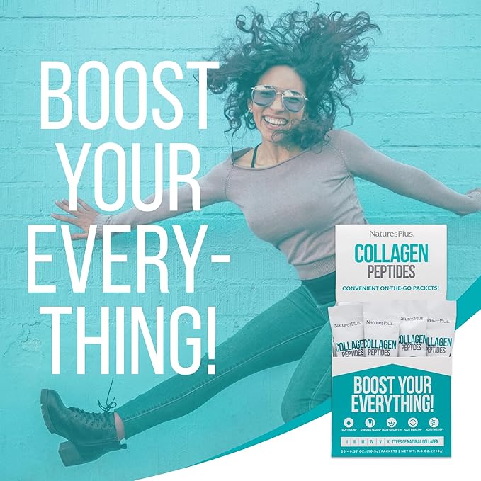 Natures Plus Collagen Peptides - 20 Stick Packets - Hair, Skin, Nail & Joint Health, Immune System Support - Non-GMO, Gluten Free - 20 Servings