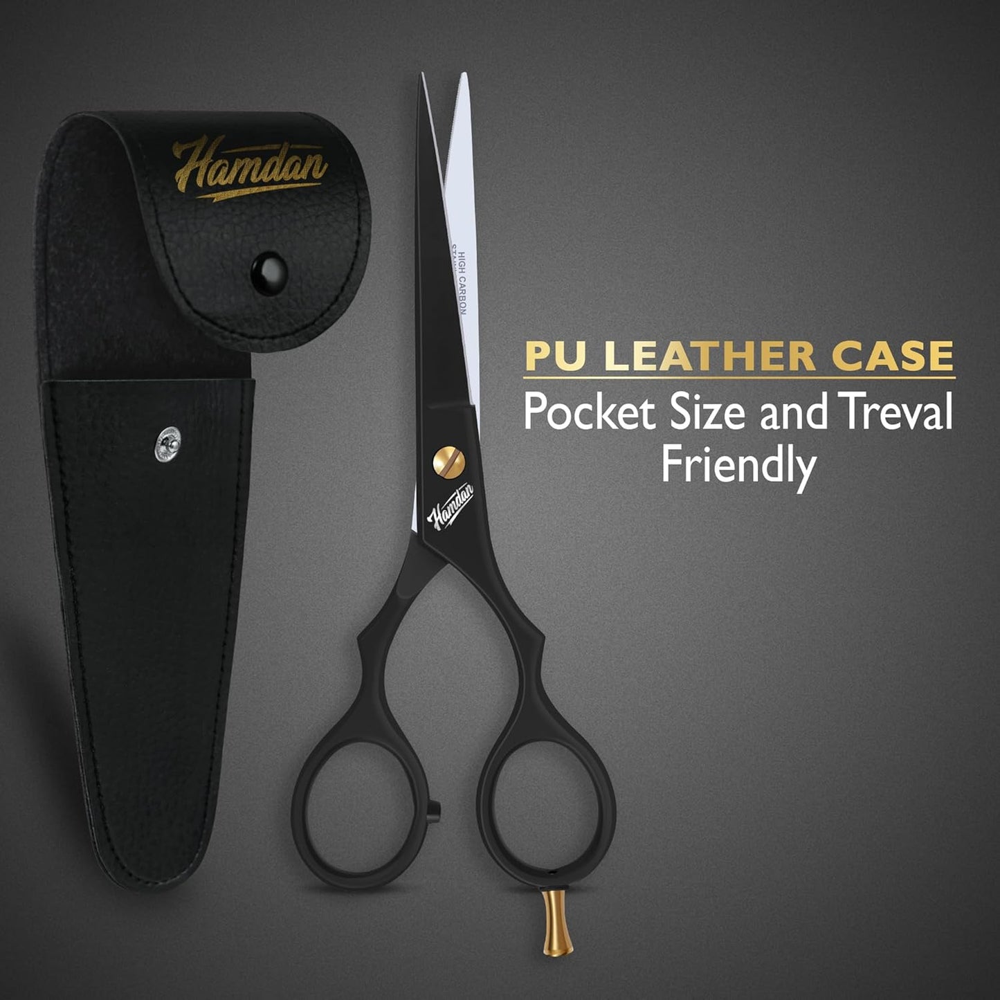 Hamdan 6.5” Matte Black Hair Scissors, Barber Shears for Men, Women & Kids – Ultra-Sharp Professional Hair Cutting Scissors with Pouch, Precision Haircut for Salon & Home - Tijeras De Peluqueria