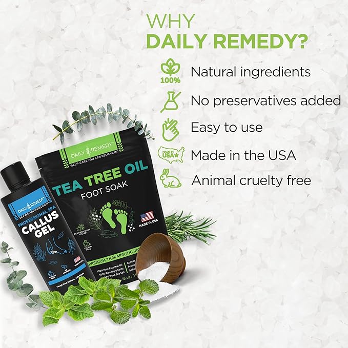 Foot Callus Remover Gel Set - Professional Callus Remover for Feet, Calloused Feet Remover Gel - Pedicure Kit & Foot Spa Tools - Feet Callus Remover - 8oz w/ 16oz Tea Tree Oil Foot Soak - USA