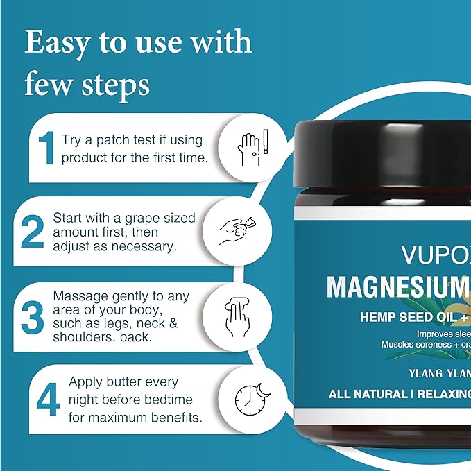 Magnesium Cream for sleep with Hemp Seed Oil, Jojoba oil,Vitamin E and Shea Butter -Magnesium Lotion – Nighttime Magnesium Cream – Legs, Arms or Chest - Topical Magnesium Chloride (4 fl, Ylang Ylang)