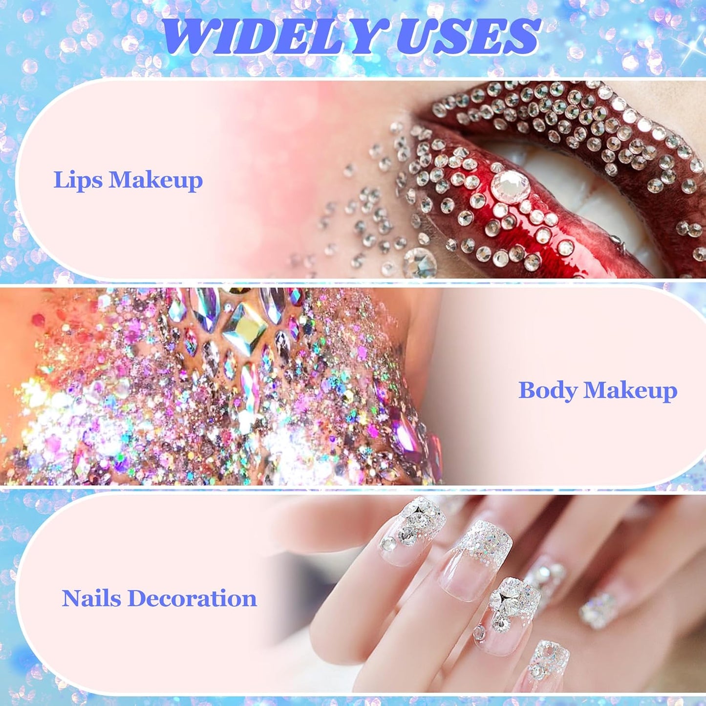 Body Glitter and Face Gems, Face Glitter and Hair Gems, Rhinestone Stickers for Makeup, Mardi Gras, Festival, Rave Accessories, Kids, Women, White