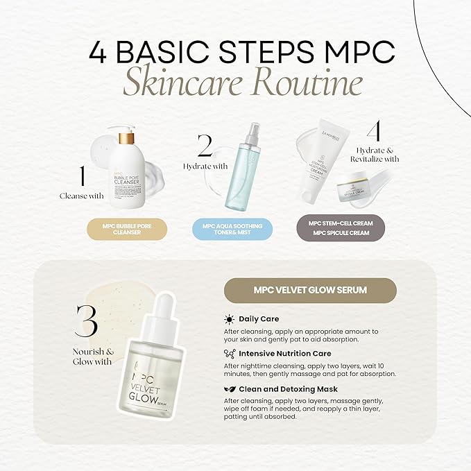 MPC Velvet Glow Serum, All-Day Hydration, Wrinkle Reduction & Revitalizing Skin with Hydrolyzed Collagen, Soybean Peptide and Centella Asiatica Extract, Premium Korean Serum, 1.69 fl oz