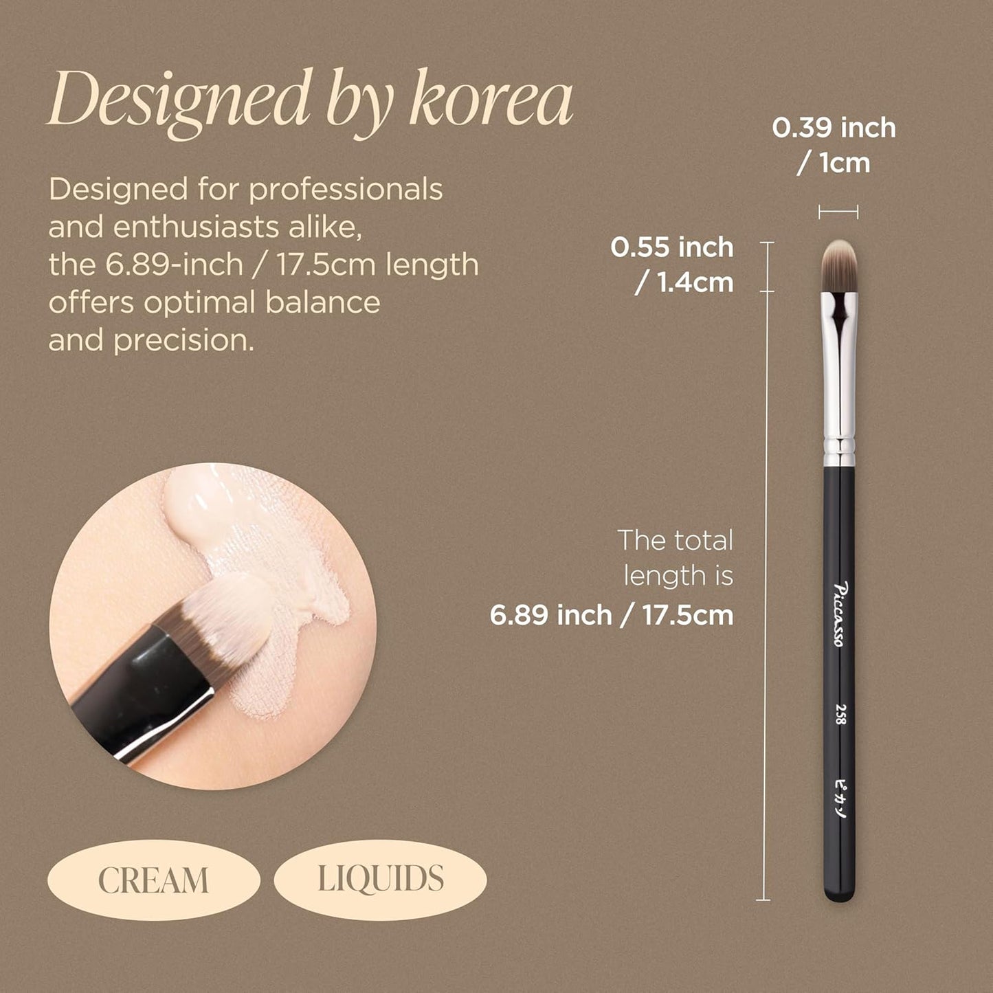 Piccasso 258 Concealer Brush – Angled Face Makeup Brush for Under Eye Concealer, Nose Contour, and Liquid Blush, Korean Synthetic Makeup Brush for Precise Coverage and Blending