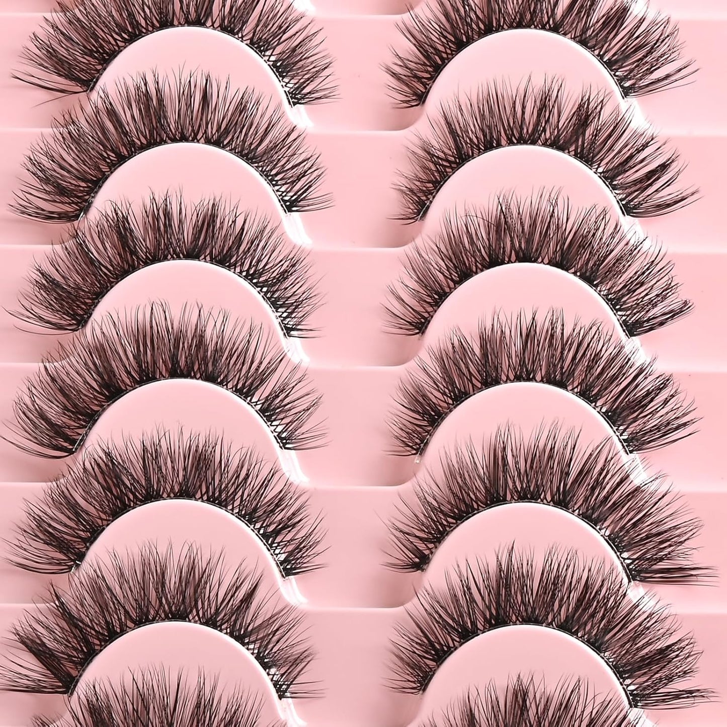 FARRED Cat Eye Lashes Natural Fake Strip Eyelashes Invisible Band Mink Eyelash Strips Wispy Full Volume False Lash Pack 10 Pairs 8-14 mm Short Demi Wispies Pestañas Postizas that Looks Like Extensions