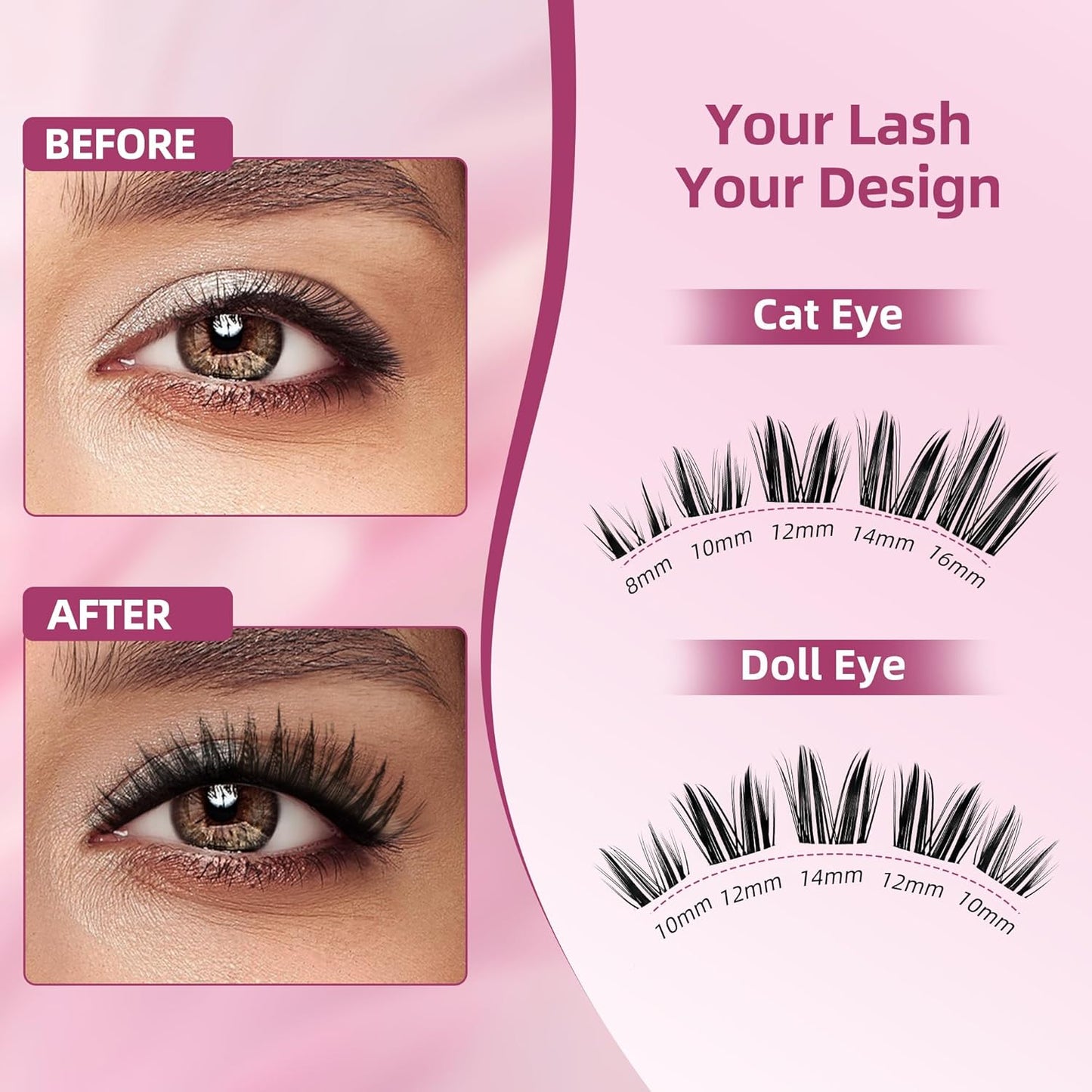 Dramatic Volume Lash Clusters Kit C Curl Thin Individual Lashes 8-18mm DIY Lash Extension Kit with Bond Seal Tweezers Waterproof, Reusable, Bold Glam for Events, FayJoo BOLDEE 11 Kit