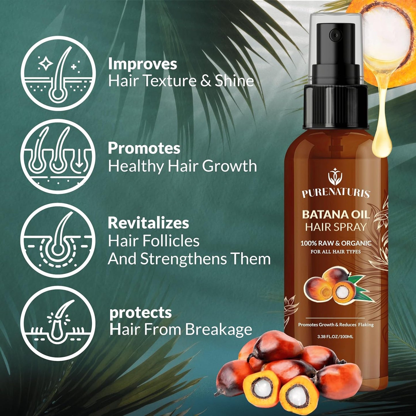 100% Natural Raw Organic Batana Oil Sulfate-Free Complete Hair Growth , Anti-Hair Loss & Repair System Kit – Shampoo, Conditioner, Hair Mask, & Leave-In Spray | Thickness & Prevents Loss for Men Women