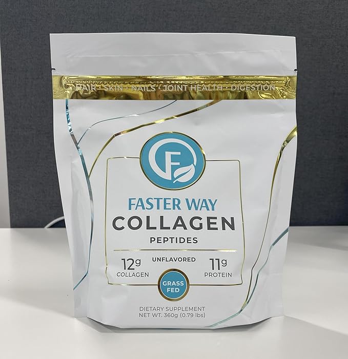 Faster Way - Unflavored Grass-Fed Beef Collagen Peptides for Skin, Hair, Nails, Joints, and Gut Health - Paleo & Keto-Friendly, Non-GMO, 360g