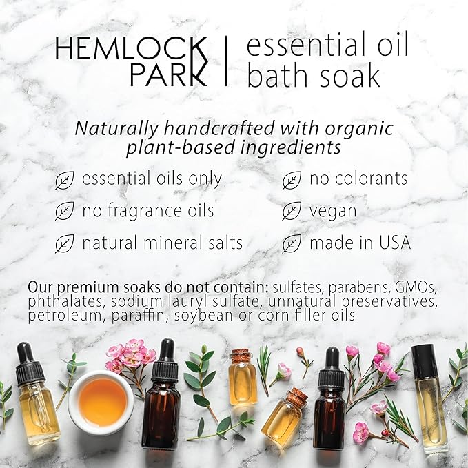 Hemlock Park Calm Essential Oil Bath Soak | Naturally Soothing Mineral Sea Salt and Botanicals | 10.5 oz Jar | Blood Orange Sage