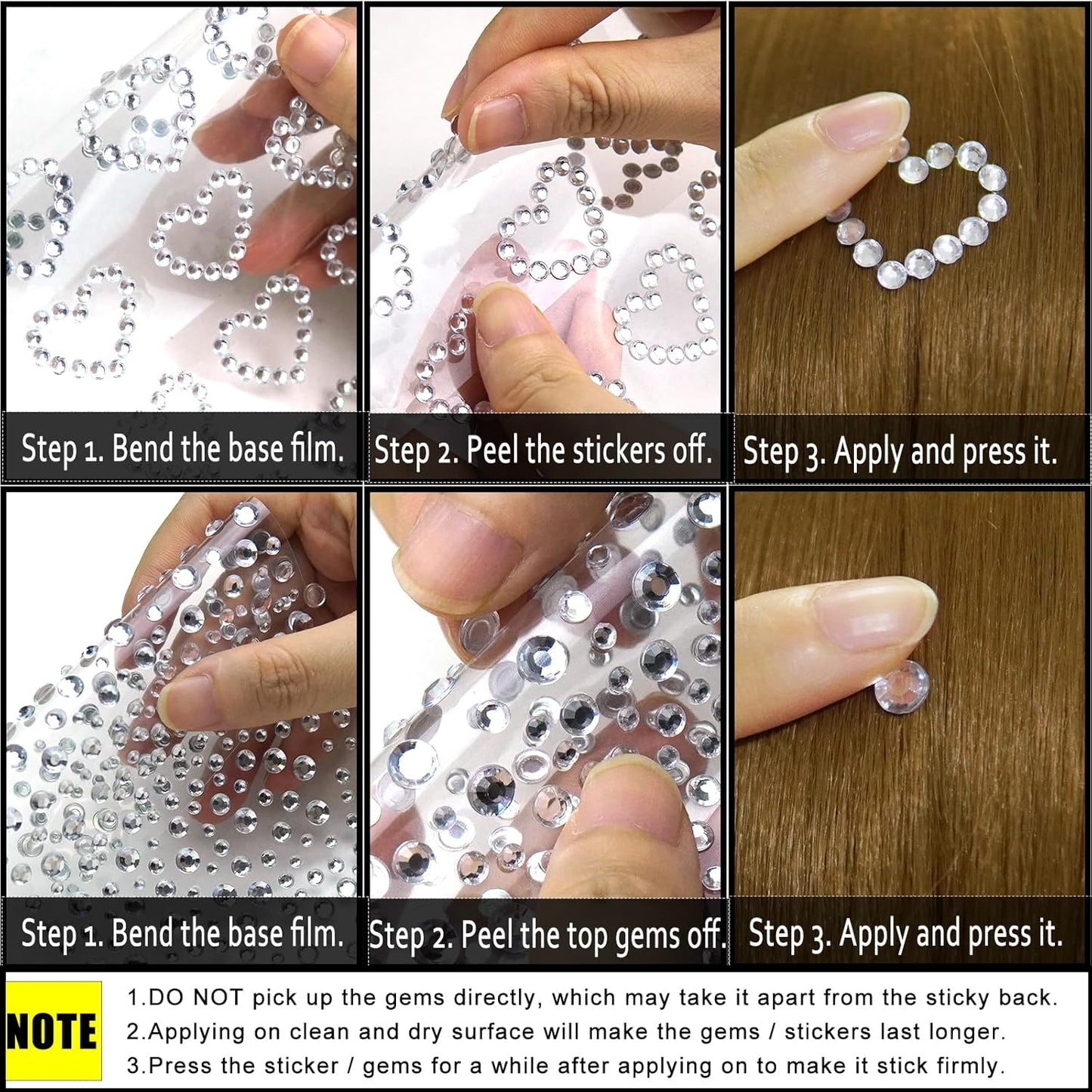 Hair Face Gems Jewels Self Adhesive Heart Numbers Letters Star Rhinestone Stickers, Stick on Rhinestones Stickers for Face, Hair, Makeup, Body, Crafts, Festival Decal Decor (5 Sheets, 463 Pcs)