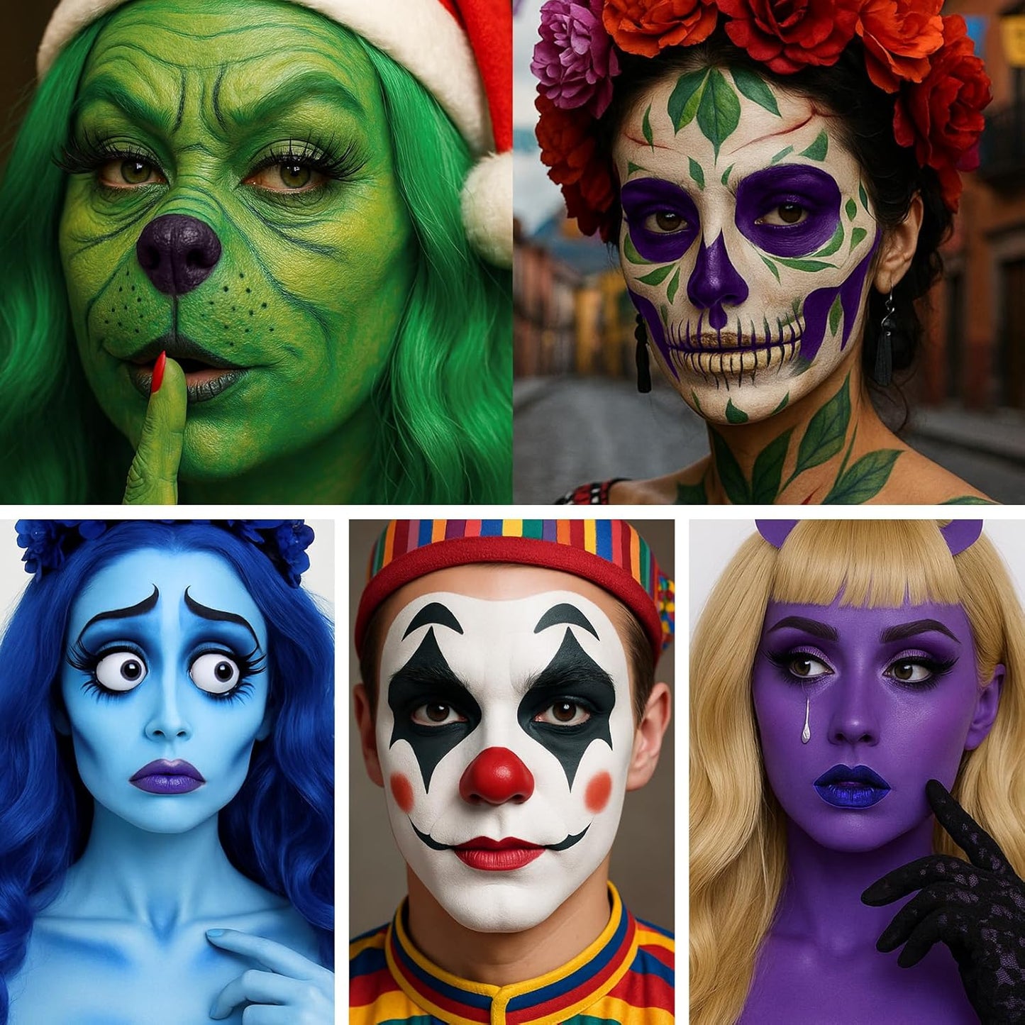 BOBISUKA Purple Face & Body Paint – 6 Colors Cream Washable Face Paint for Ursula Witch Gothic Queen Celebrations Costume & Theme – Easy to Blend, High Pigment & Long Lasting