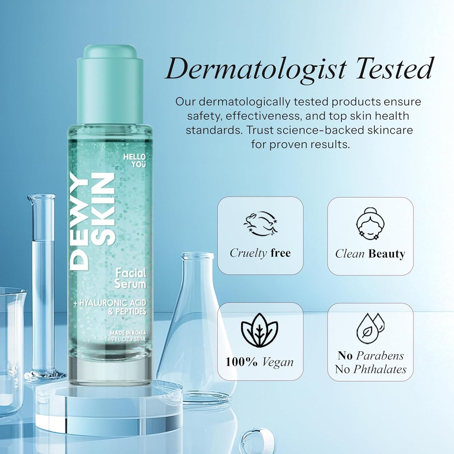 Hello You Hyaluronic Acid Serum for Face with & Peptides - Dermatologist Tested, Anti-Aging, Korean Skin Care - Hydrates, Firms, Smooths, Plumps, Boosts Dewy Skin - Clean Beauty, Vegan - 1.69 Fl Oz