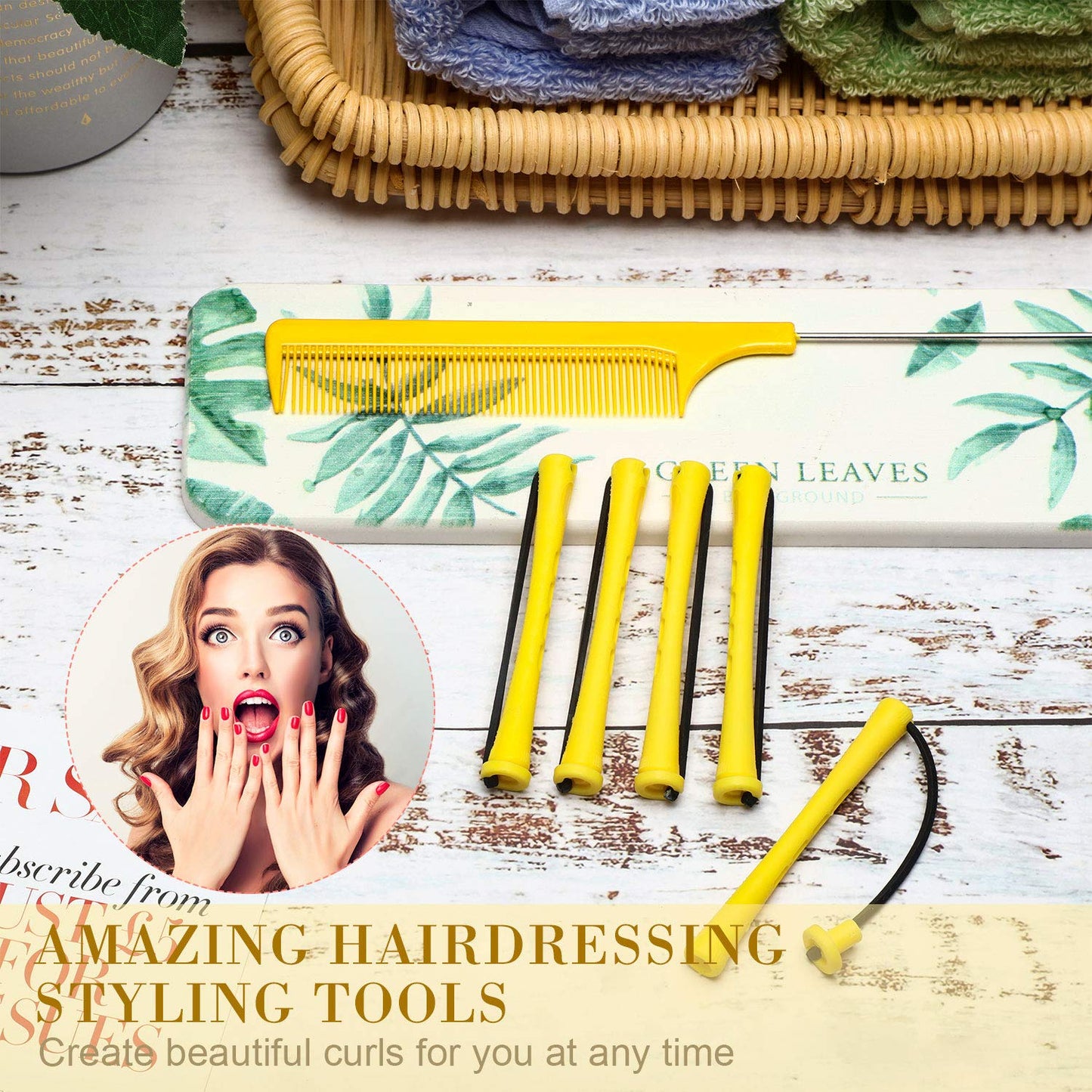 WILLBOND 36 Pieces Cold Wave Rod Hair Perm Rods Hair Rollers Perming Curlers with Steel Rat Tail Comb for Hairdressing Styling