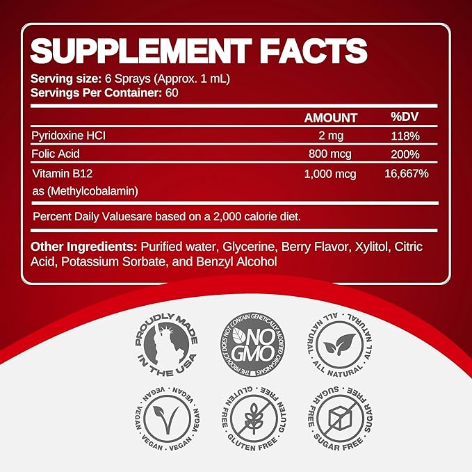 Vitamin B12 Energy Spray, Methylcobalamin (8 oz 240 Servings)