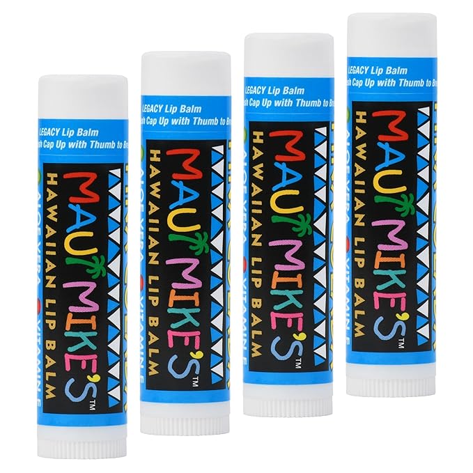 MAUI MIKE'S-Best Tasting Pina Colada Lip Balm for Chapped Lips. (4 pack) Glides on Smooth for Soothing Lip Care with Aloe, Vitamin E - Restore Dry Lips Today! (Pina Colada)