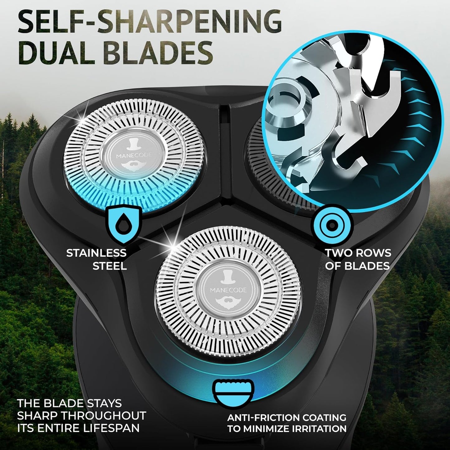 MANECODE® 7-in-1 Electric Razor for Men - Shaver with Floating 8 Contouring Technology® and IQ Cleaning Sensor®