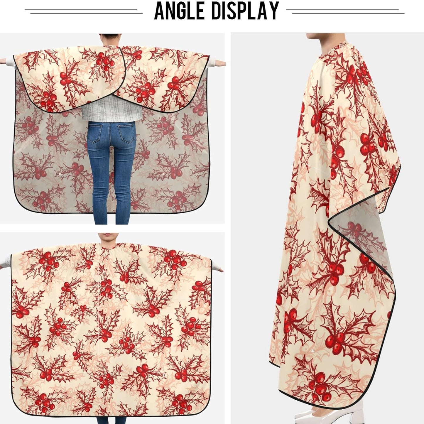visesunny Barber Cape Holly Berry Pattern Polyester Hair Cutting Salon Cape Apron Anti-Static Haircut Water-Resistant Shaving Cloth Beard Shaving Bib Hairdressing Cape
