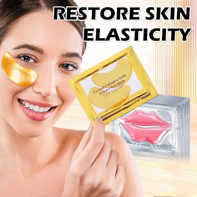 30 PCS Lip Mask Under Eye Mask 24K Gold Eye Mask,Moisturizing Nourishing Lip Mask for Dry Lips,Eye Patches for Puffy Eyes Dark Circles