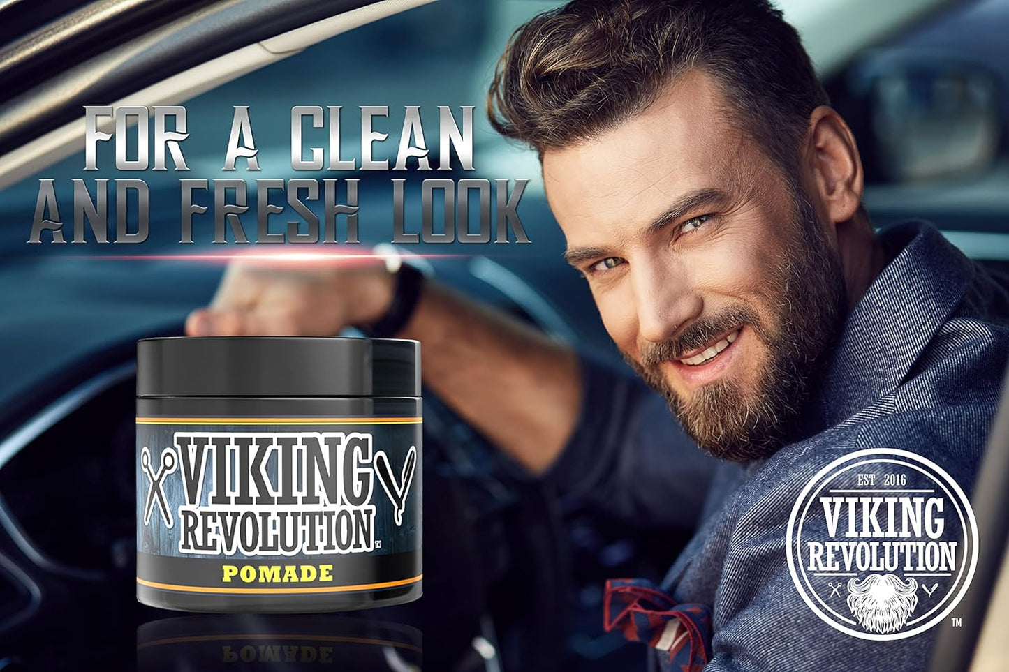 Viking Revolution Pomade for Men 4oz - Firm Strong Hold & High Shine for Classic Styling - Water Based & Easy to Wash Out (Firm, 1 Pack)