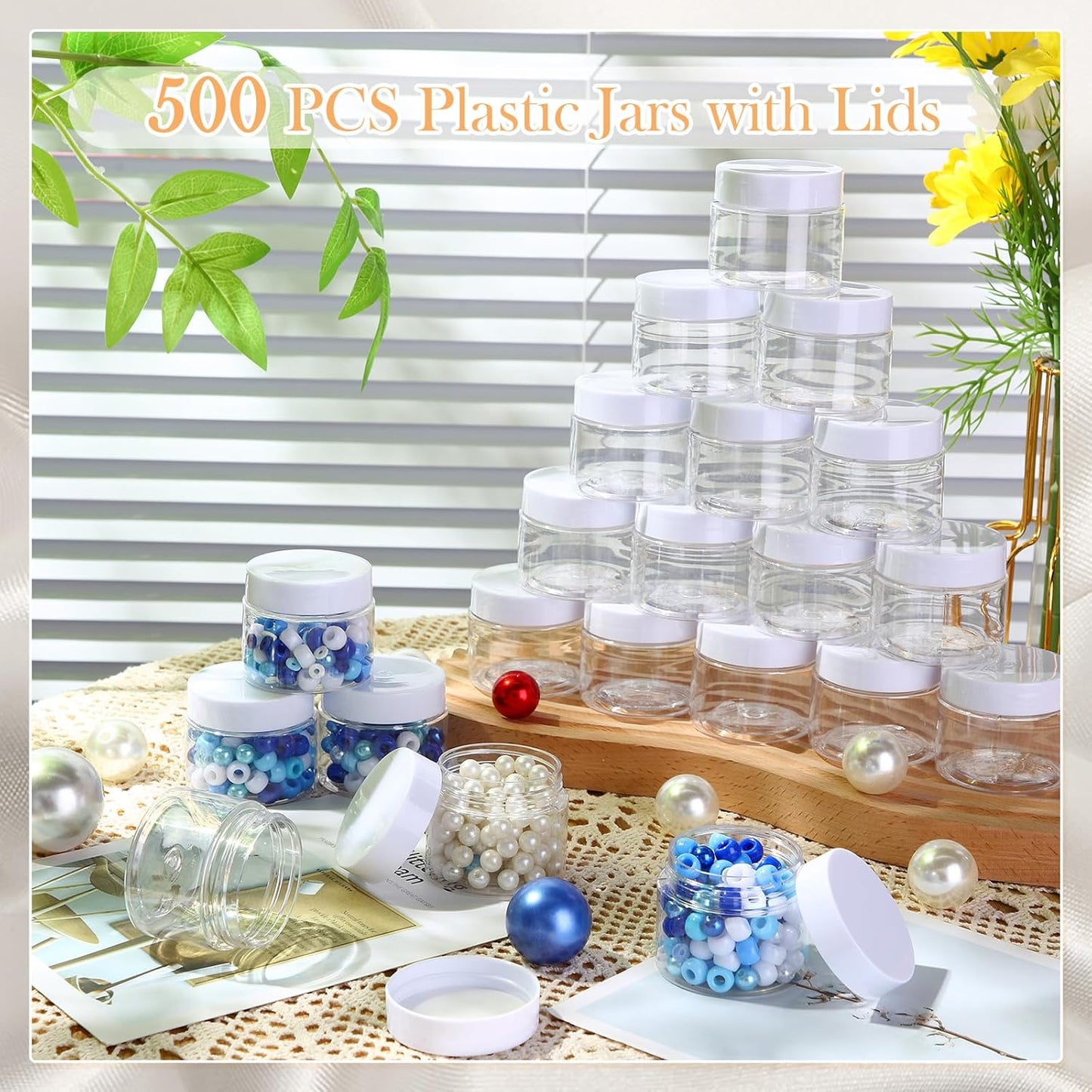 SATINIOR 100 Pcs Plastic Jars with Lids Small Containers Lids Wide Mouth Small Plastic Containers for Lotion Cream Rhinestones Body Butters Travel Storage(6 oz,White)