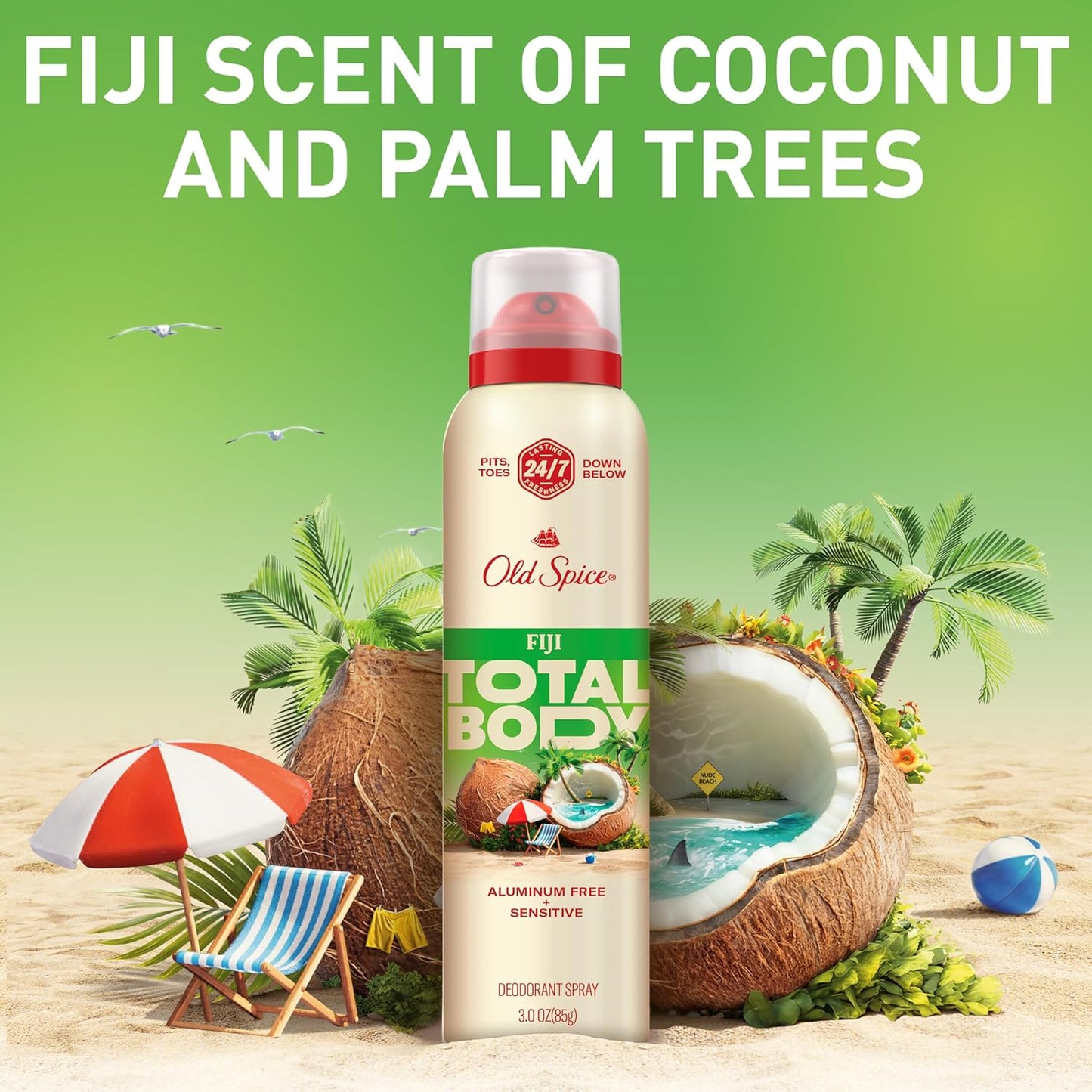 Old Spice Whole Body Deodorant Spray for Men, Aluminum Free, Fiji Scent, 24/7 Odor Protection, 24/7 Lasting Freshness, Dermatologist Tested, Gentle on Skin, Safe to Use All Over, 3.5 oz