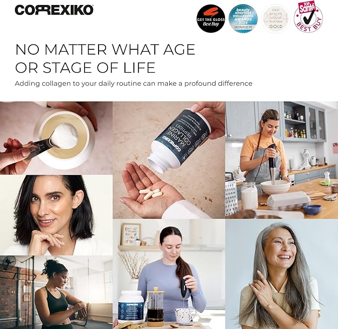 CORREXIKO Marine Collagen Supplement Pills & Powder Bundle 3 Month Supply - Includes 10,000mg Double Hydrolyzed Collagen Powder 1kg & 1800mg Collagen Peptides 360 Capsules - for Hair, Skin & Nails