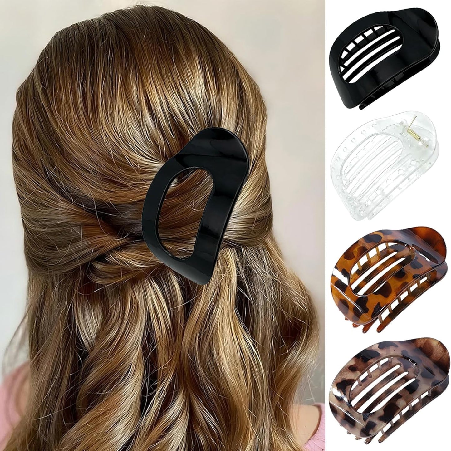 4Pcs Flat Claw Clips for Women - Large Flat Hair Clip for Thick Thin Hair - Casual All Match Bright Surface Flat Hair Clips for Fashion Accessories