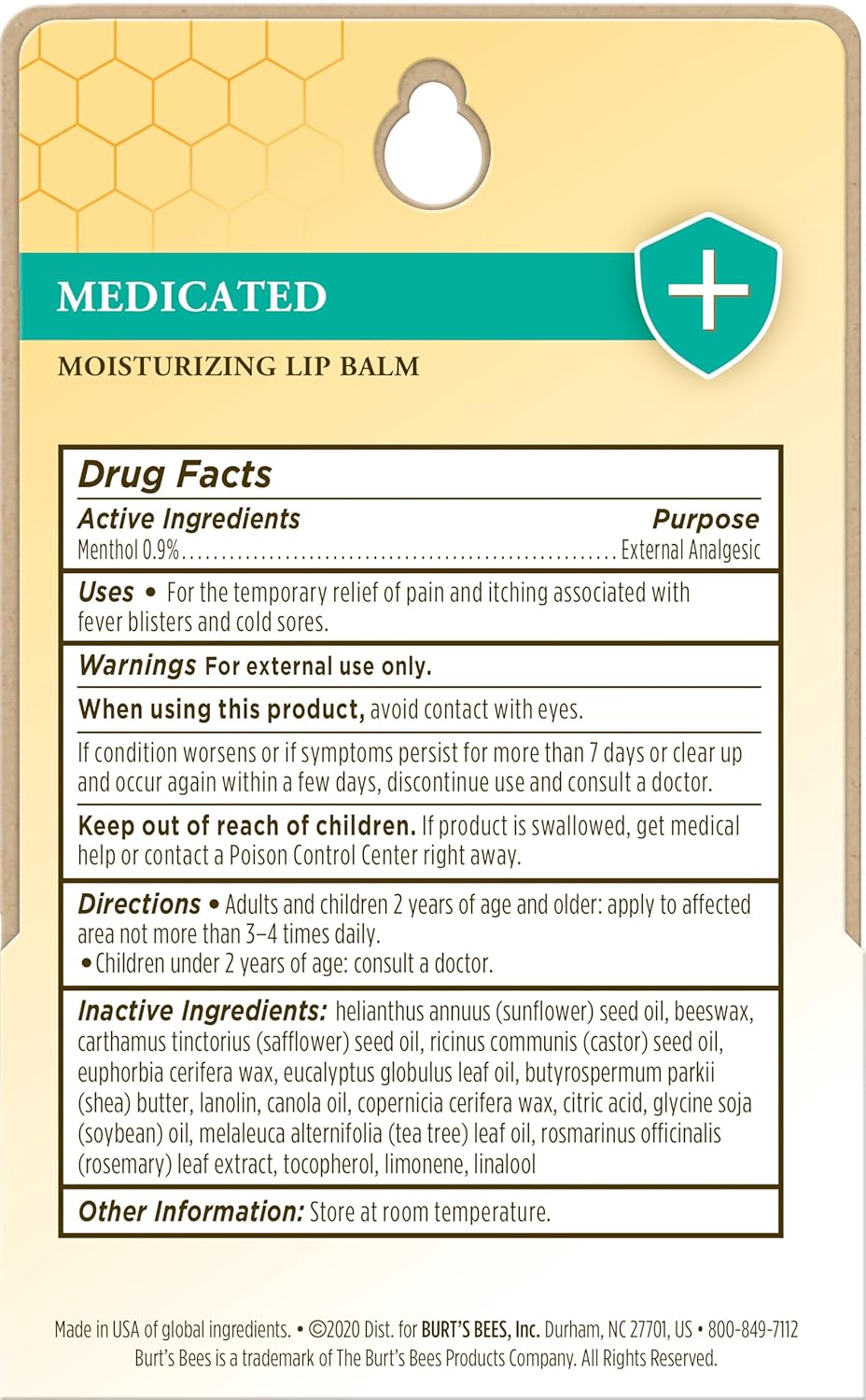 Burt's Bees Lip Balm Stocking Stuffers, Moisturizing Lip Care Christmas Gifts for Dry Chapped Lips, Medicated with Menthol & Eucalyptus, 100% Natural (2-Pack)